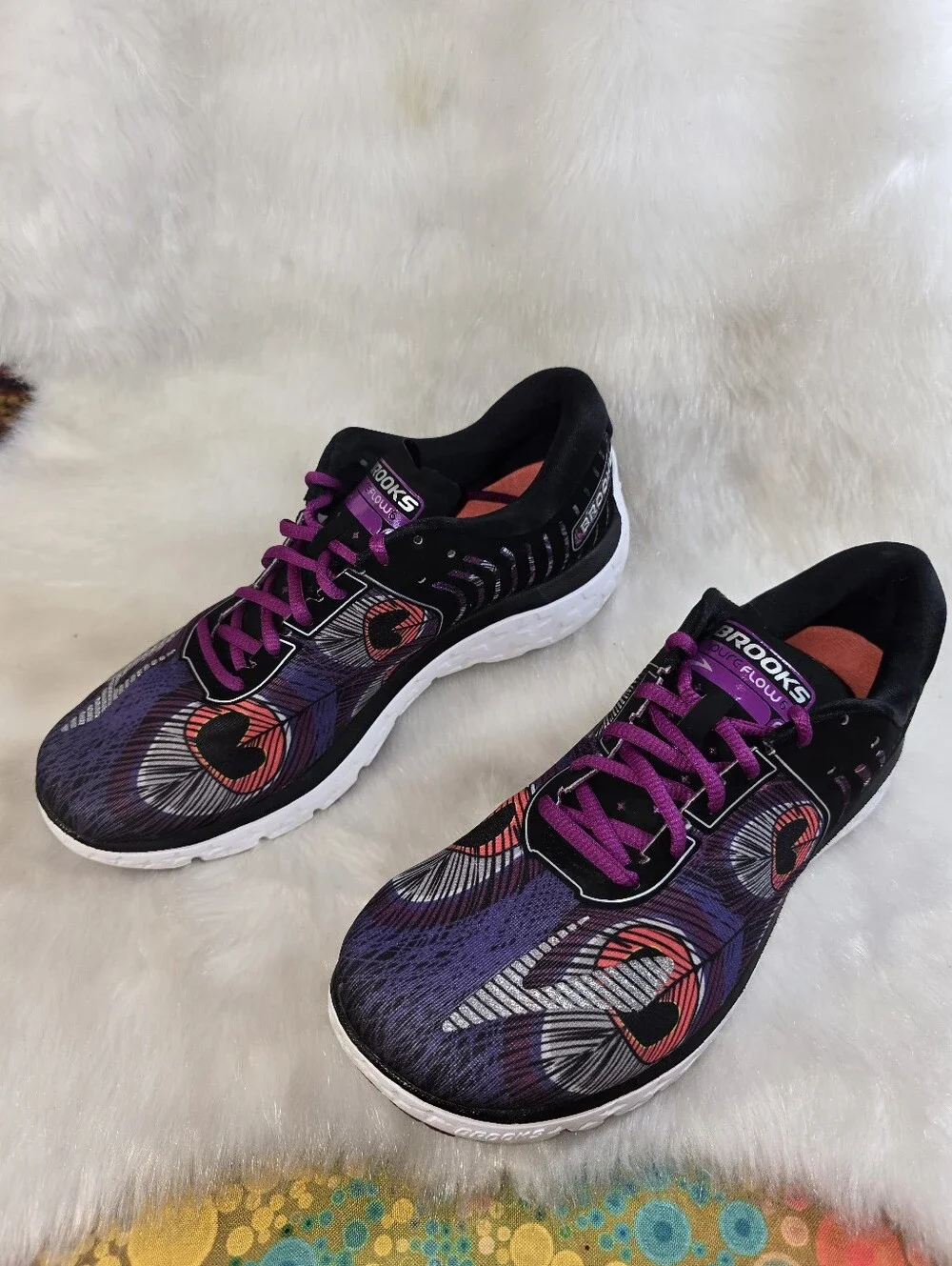 Brooks Pure Flow 6 Purple/Black Peacock Feather Patterned Women's Running Shoes - Picture 2 of 10